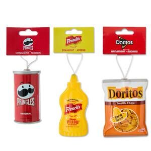 Ruz Food Christmas Tree Ornament Lot of 3 Decoupage Ruz Doritos Pringles Mustard